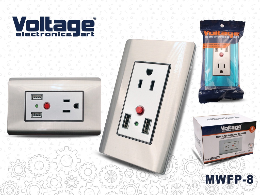 TOMACORRIENTE Y 2 USB C/ TAPA METALICO