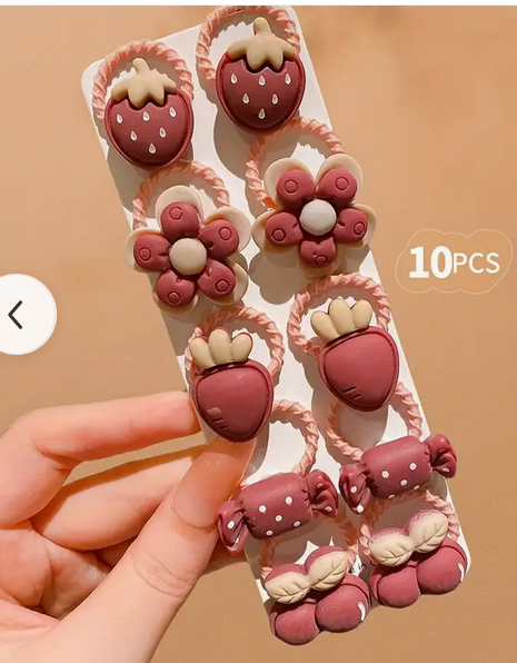 LIGAS DE PELO DE FRUTAS Y FLORES (10 UNIDADES)