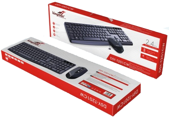 KINGMOX DSY-T201CW - TECLADO Y MOUSE INALAMBRICO / RESITENTE A SALPICADURA / 800-1200-1600DPI - 2.4GHZ / NEGRO / ESPAÑOL
